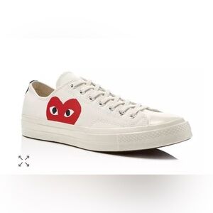 Comme des Garcons White Canvas Low-Top Sneakers with Red Heart Logo